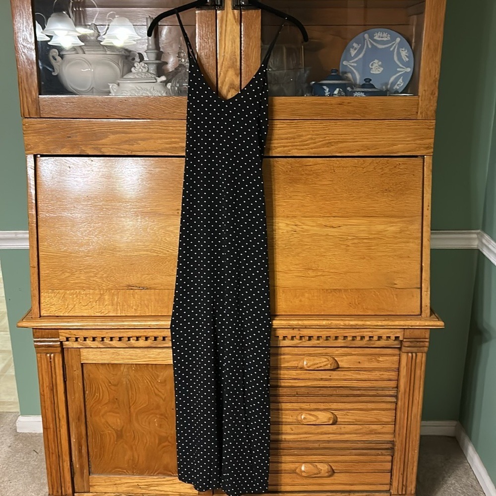 Old Navy Boho Chic Black Polka Dot Maxi Dress Crossover Straps Feminine Romantic